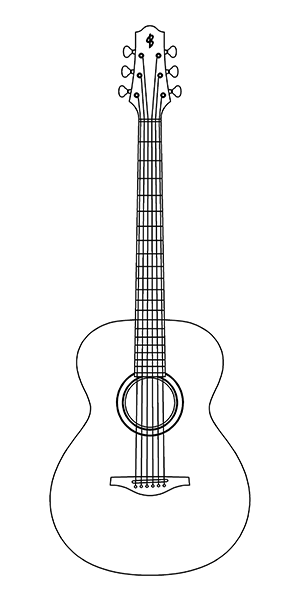 Line drawing of Baritone guitar by Oska Burman
