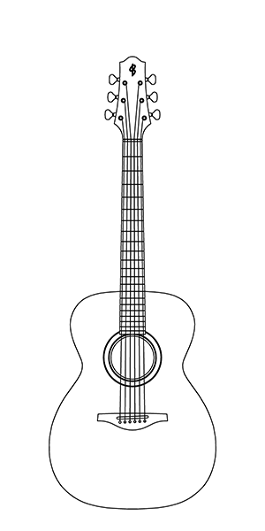 Line drawing of OM guitar by Oska Burman
